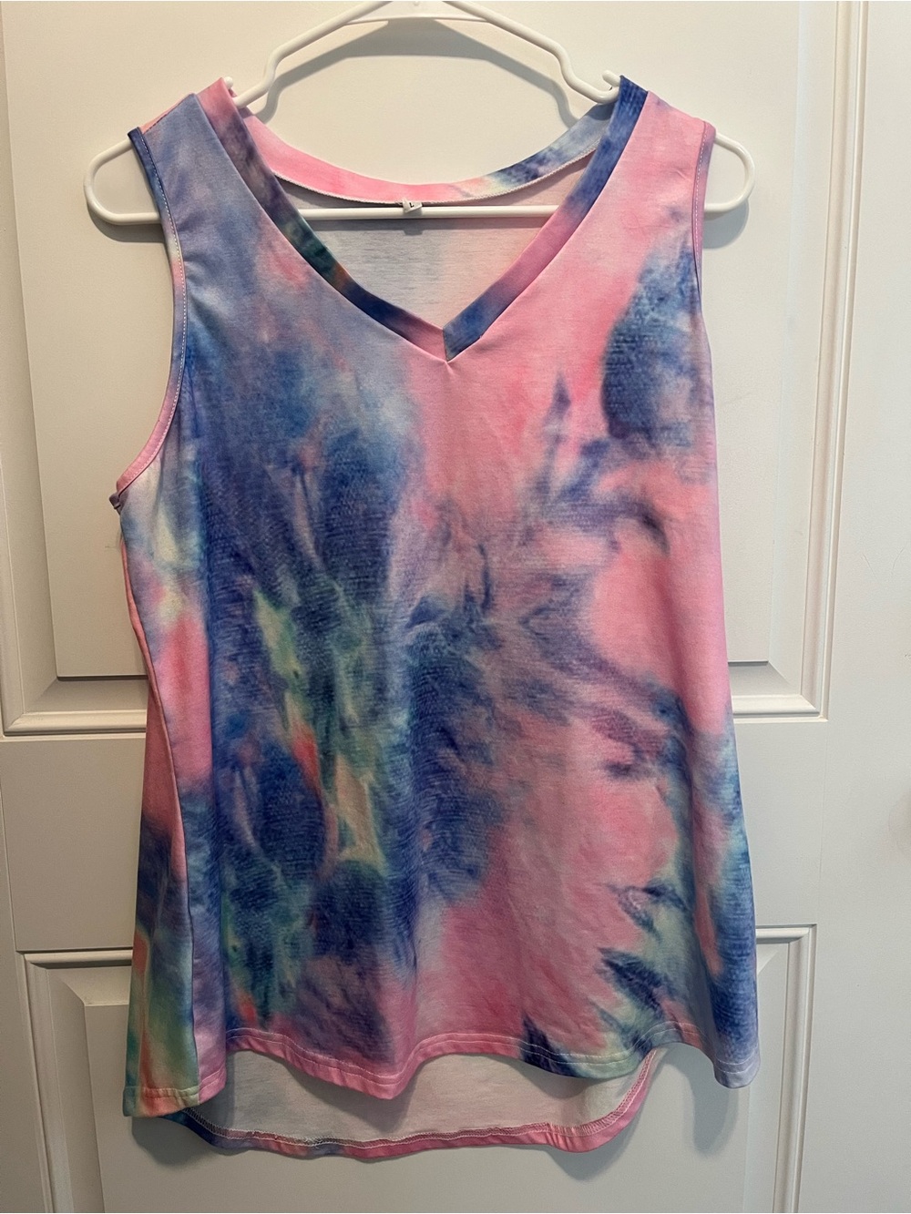 Tie-Dye V-Neck Sleeveless Top - Pink & Blue